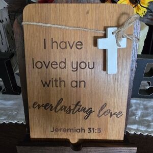 Inspirational Wooden Plaque with White Cross